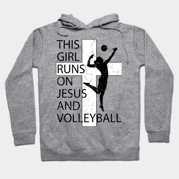 This Girl Runs on Jesus and Volleyball Christian Cross Hoodie by TeeCreations